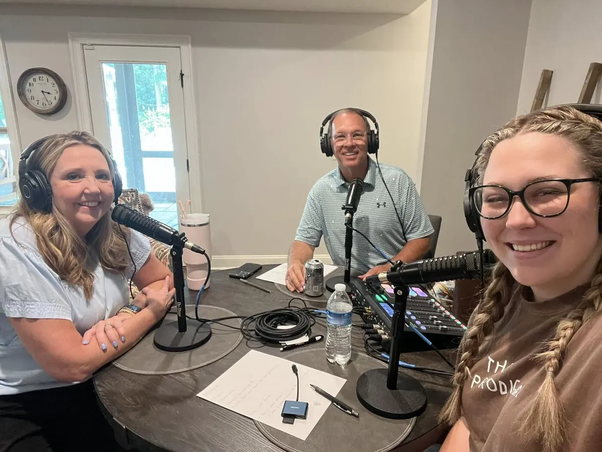 Lisa, Rex and Eva Davis recording an episode together